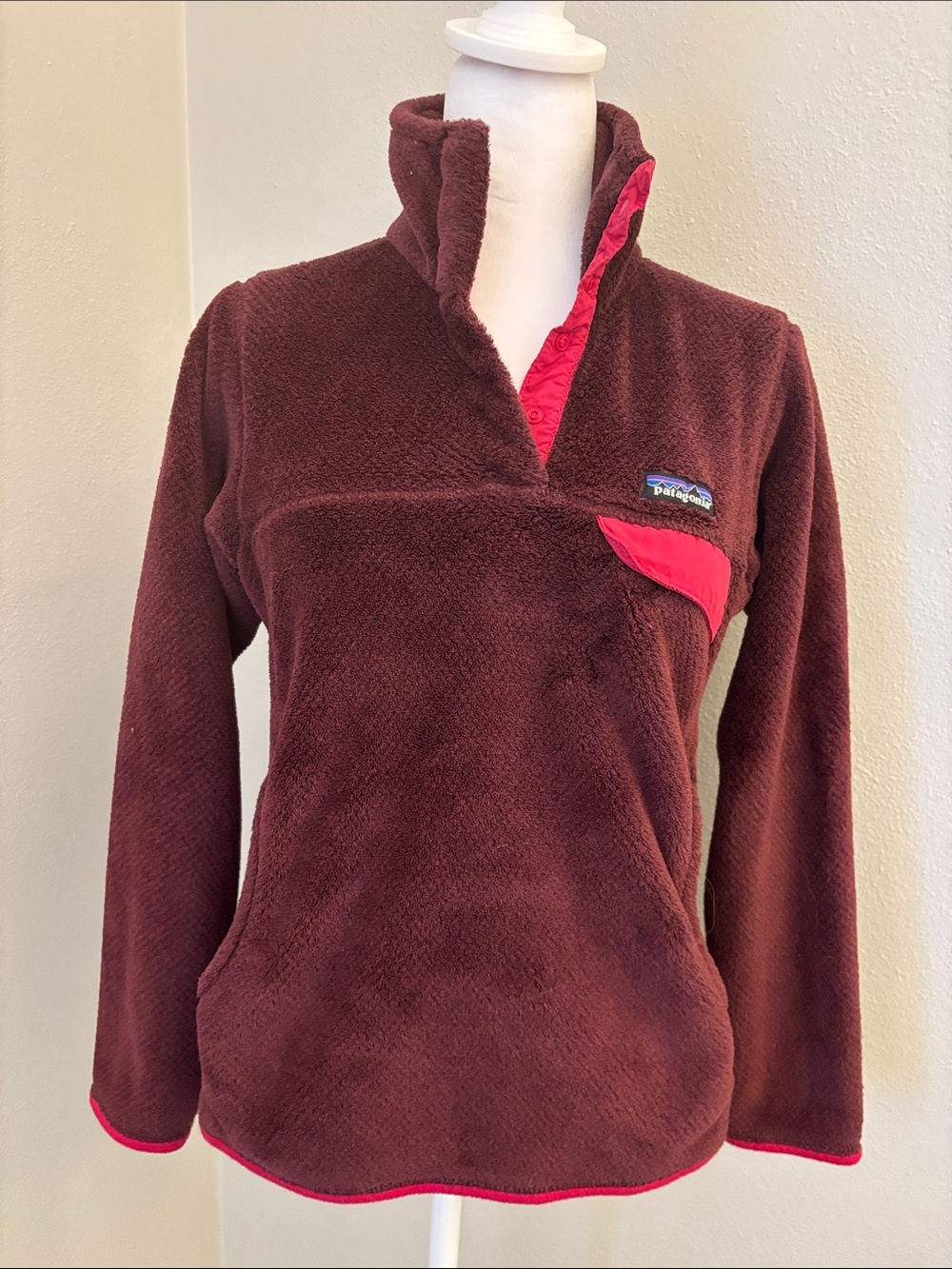 Patagonia Kids Burgundy Fleece Jacket with Pink Trim